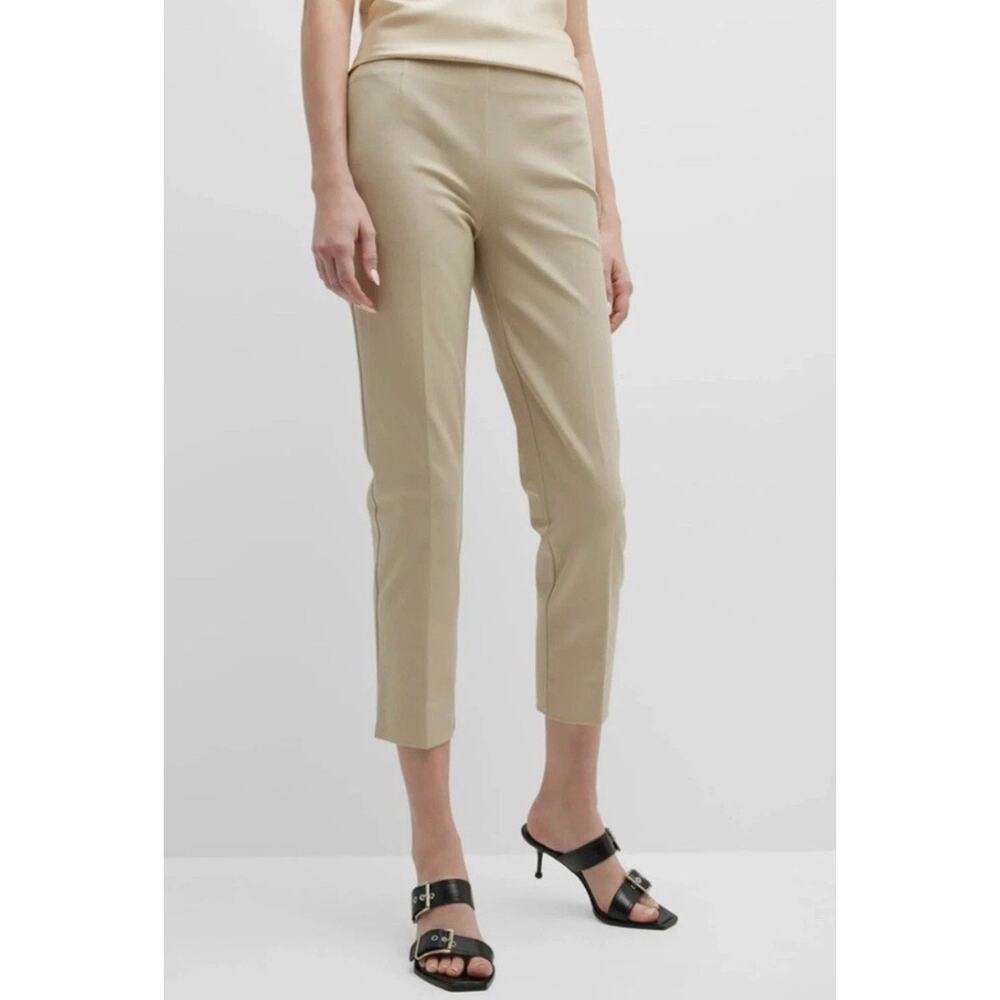 Lafayette 148 New York Bleecker Crop Leg Pants Career Trousers Khaki Tan Size 12